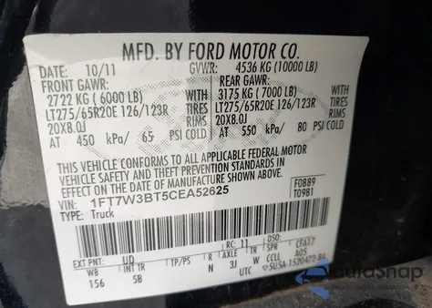 2012 Ford F-350 Lariat from USA, damaged, VIN 1FT7W3BT5CEA52625